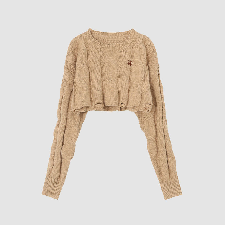 Style Core Aesthetics, New Style Trends Cable-Knit Ripped Cropped Sweater Style Core Aesthetics, New Style Trends Cable-Knit Ripped Cropped Sweater