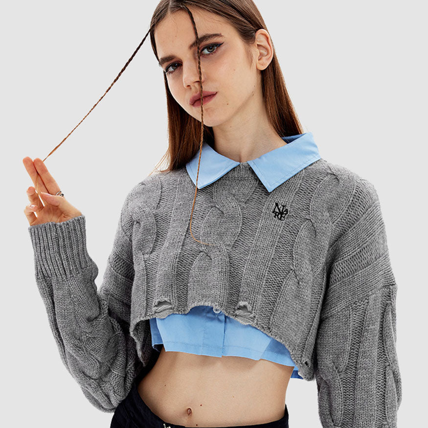 Style Core Aesthetics, New Style Trends Cable-Knit Ripped Cropped Sweater Style Core Aesthetics, New Style Trends Cable-Knit Ripped Cropped Sweater