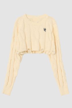 Style Core Aesthetics, New Style Trends Cable-Knit Ripped Cropped Sweater