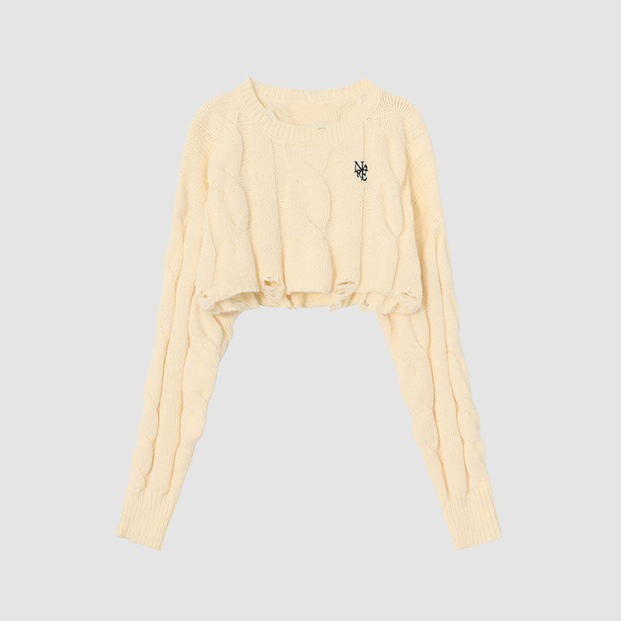 Style Core Aesthetics, New Style Trends Cable-Knit Ripped Cropped Sweater Style Core Aesthetics, New Style Trends Cable-Knit Ripped Cropped Sweater