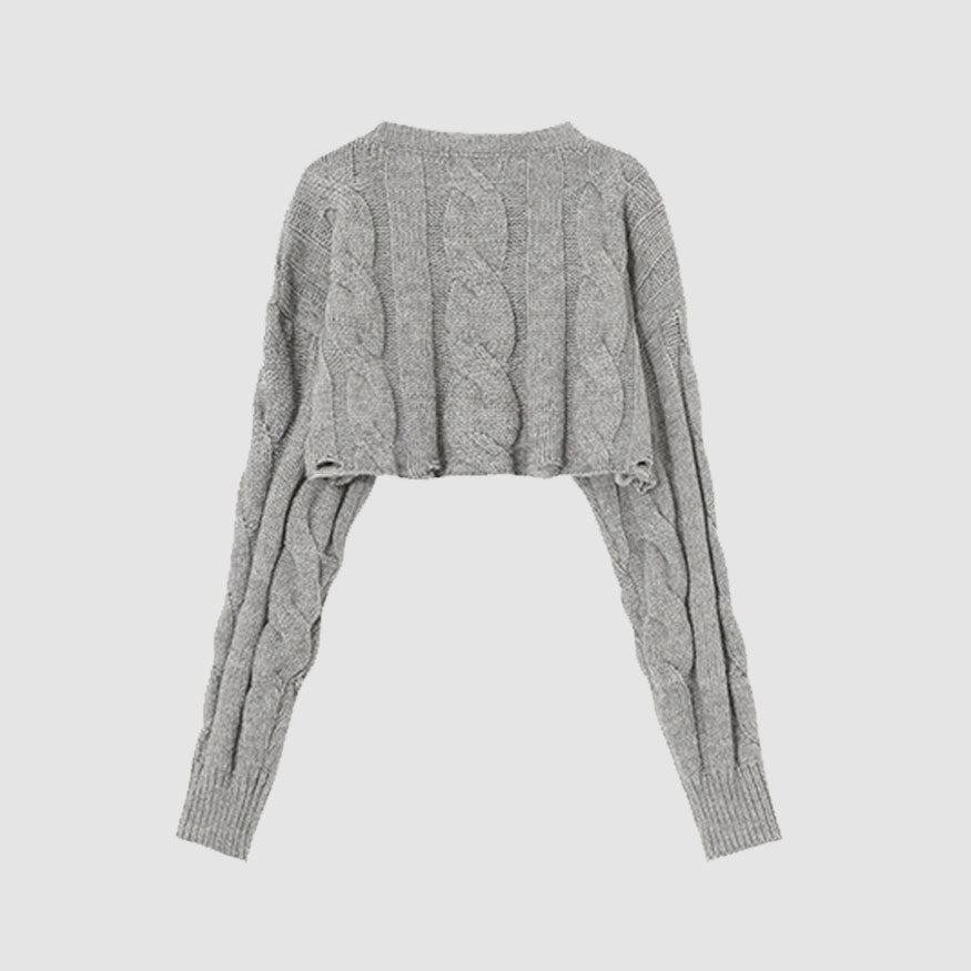 Style Core Aesthetics, New Style Trends Cable-Knit Ripped Cropped Sweater Style Core Aesthetics, New Style Trends Cable-Knit Ripped Cropped Sweater