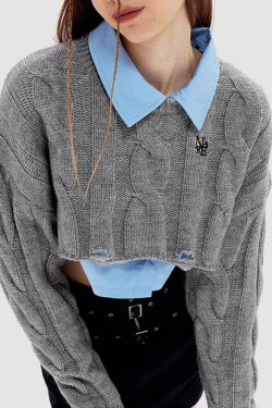 Style Core Aesthetics, New Style Trends Cable-Knit Ripped Cropped Sweater