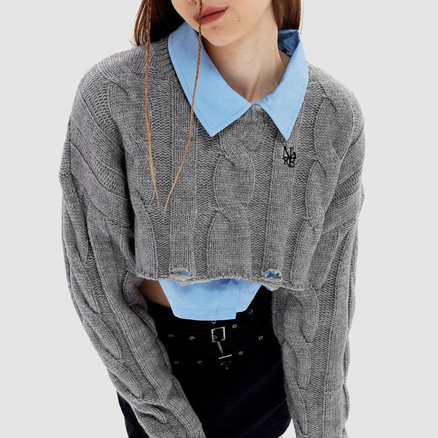 Style Core Aesthetics, New Style Trends Cable-Knit Ripped Cropped Sweater Style Core Aesthetics, New Style Trends Cable-Knit Ripped Cropped Sweater