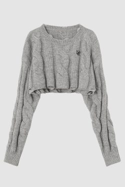 Style Core Aesthetics, New Style Trends Cable-Knit Ripped Cropped Sweater