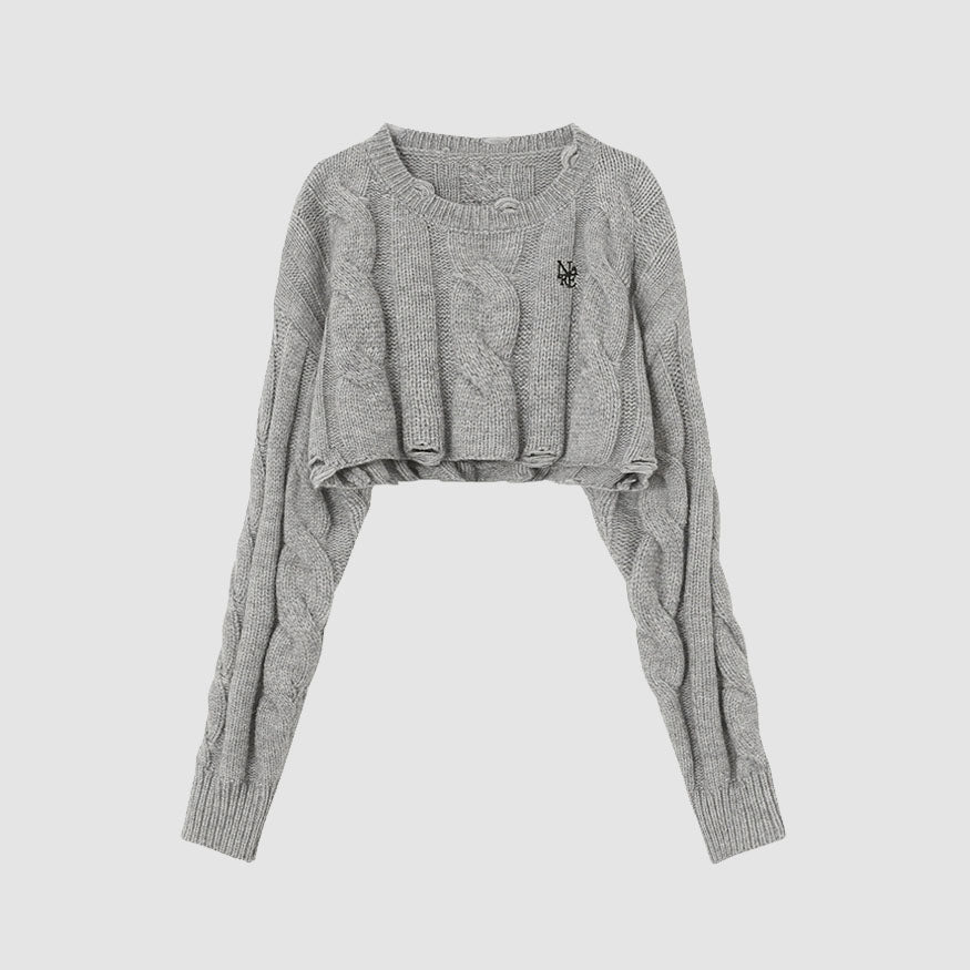 Style Core Aesthetics, New Style Trends Cable-Knit Ripped Cropped Sweater Style Core Aesthetics, New Style Trends Cable-Knit Ripped Cropped Sweater