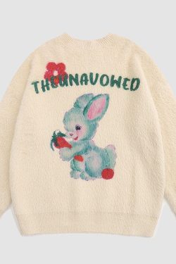 Style Core Aesthetics, New Style Trends Carrot & Rabbit Pattern Fuzzy Sweater