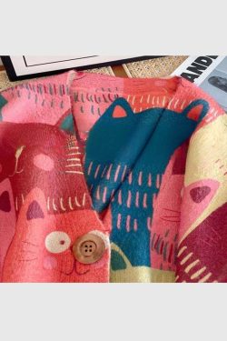 Style Core Aesthetics, New Style Trends Cartoon Cat Cardigan