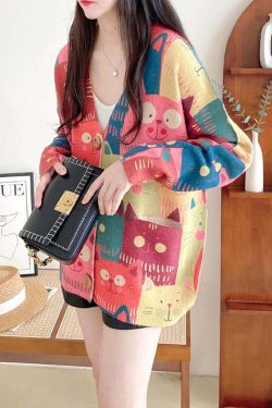 Style Core Aesthetics, New Style Trends Cartoon Cat Cardigan