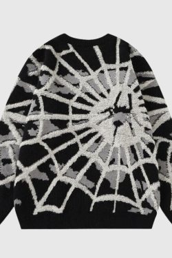 Style Core Aesthetics, New Style Trends Cartoon Cobweb Print Pullover