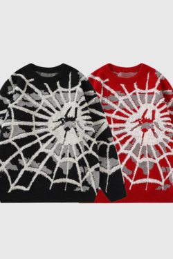 Style Core Aesthetics, New Style Trends Cartoon Cobweb Print Pullover