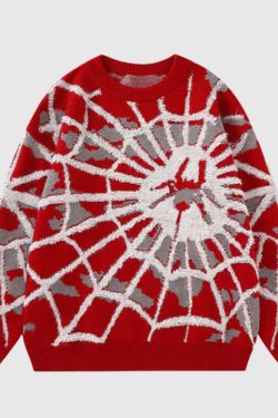 Style Core Aesthetics, New Style Trends Cartoon Cobweb Printed Knit Pullover