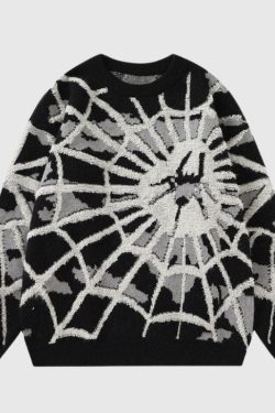 Style Core Aesthetics, New Style Trends Cartoon Cobweb Printed Knit Pullover
