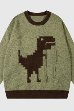 Style Core Aesthetics, New Style Trends Cartoon Dinosaur Embroidered Pullover