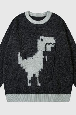 Style Core Aesthetics, New Style Trends Cartoon Dinosaur Embroidered Pullover