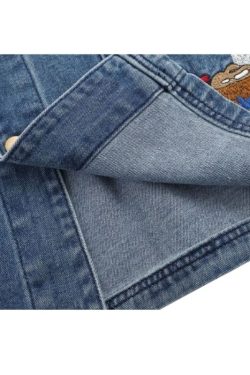 Style Core Aesthetics, New Style Trends Cartoon Embroidered Multi-Pocket Denim Jacket