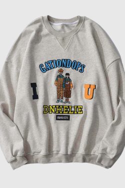 Style Core Aesthetics, New Style Trends Cartoon Embroidered Print Sweatshirt