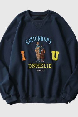 Style Core Aesthetics, New Style Trends Cartoon Embroidered Print Sweatshirt