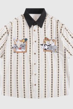 Style Core Aesthetics, New Style Trends Cartoon Embroidered Shirts