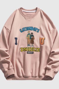 Style Core Aesthetics, New Style Trends Cartoon Embroidered Sweatshirt