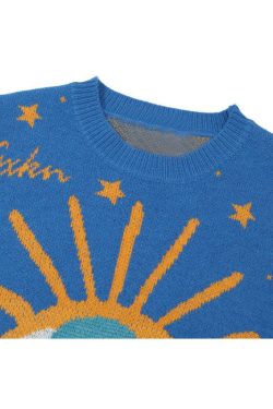 Style Core Aesthetics, New Style Trends Cartoon Eyes Pattern Jacquard Vest Sweater