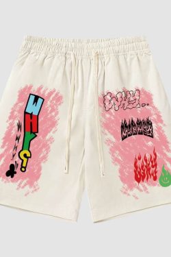 Style Core Aesthetics, New Style Trends Cartoon Graffiti Shorts