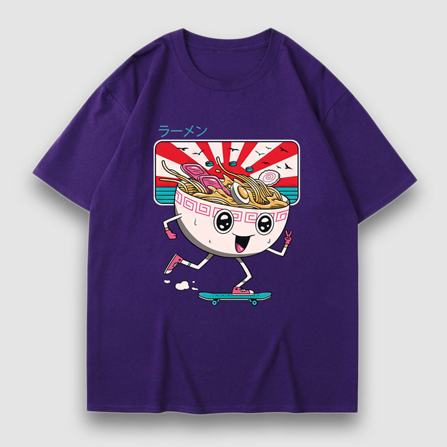 Style Core Aesthetics, New Style Trends Cartoon Noodle Print Tee Style Core Aesthetics, New Style Trends Cartoon Noodle Print Tee