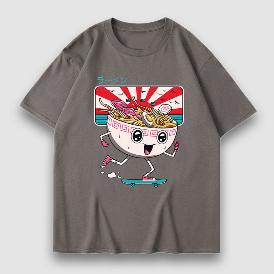 Style Core Aesthetics, New Style Trends Cartoon Noodle Print Tee Style Core Aesthetics, New Style Trends Cartoon Noodle Print Tee