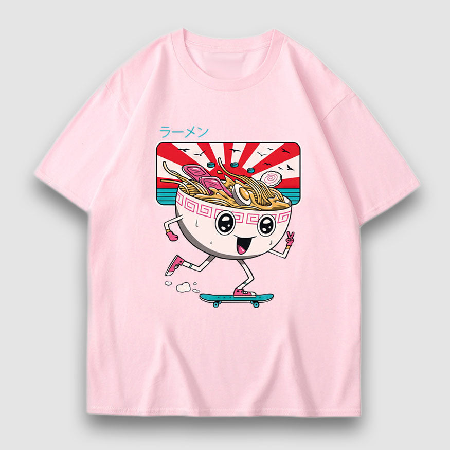 Style Core Aesthetics, New Style Trends Cartoon Noodle Print Tee Style Core Aesthetics, New Style Trends Cartoon Noodle Print Tee