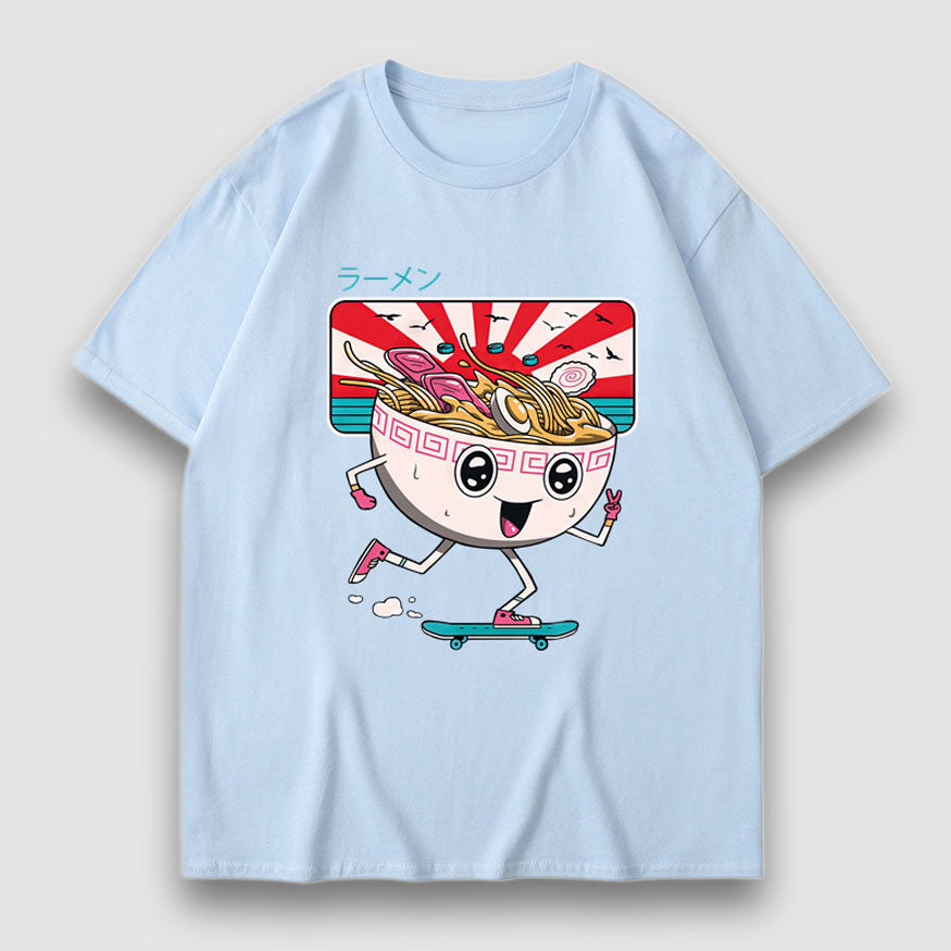 Style Core Aesthetics, New Style Trends Cartoon Noodle Print Tee Style Core Aesthetics, New Style Trends Cartoon Noodle Print Tee