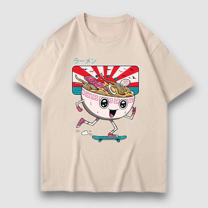Style Core Aesthetics, New Style Trends Cartoon Noodle Print Tee Style Core Aesthetics, New Style Trends Cartoon Noodle Print Tee
