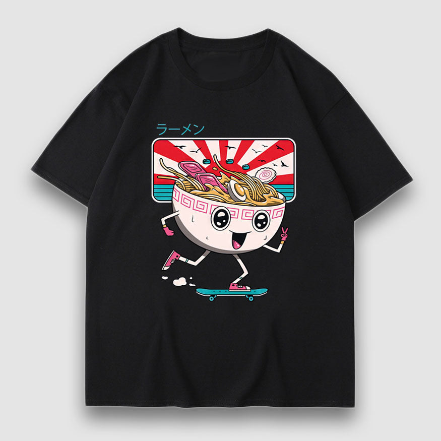 Style Core Aesthetics, New Style Trends Cartoon Noodle Print Tee Style Core Aesthetics, New Style Trends Cartoon Noodle Print Tee