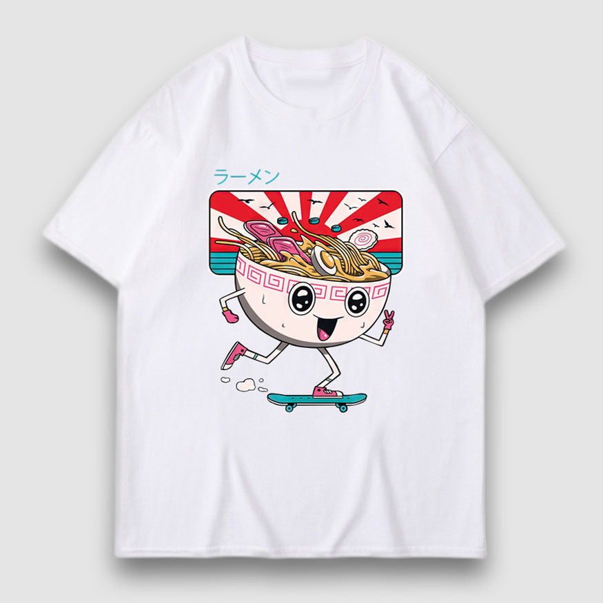 Style Core Aesthetics, New Style Trends Cartoon Noodle Print Tee Style Core Aesthetics, New Style Trends Cartoon Noodle Print Tee