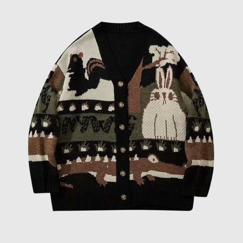 Style Core Aesthetics, New Style Trends Cartoon Rabbit Jacquard Cardigan Style Core Aesthetics, New Style Trends Cartoon Rabbit Jacquard Cardigan