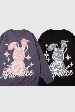 Style Core Aesthetics, New Style Trends Cartoon Rabbit Pattern Embroidered Pullover