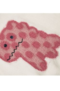 Style Core Aesthetics, New Style Trends Cartoon Spotted Dinosaur Embroidered Pullover