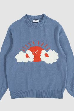 Style Core Aesthetics, New Style Trends Cartoon Sun Graffiti Knit Sweater