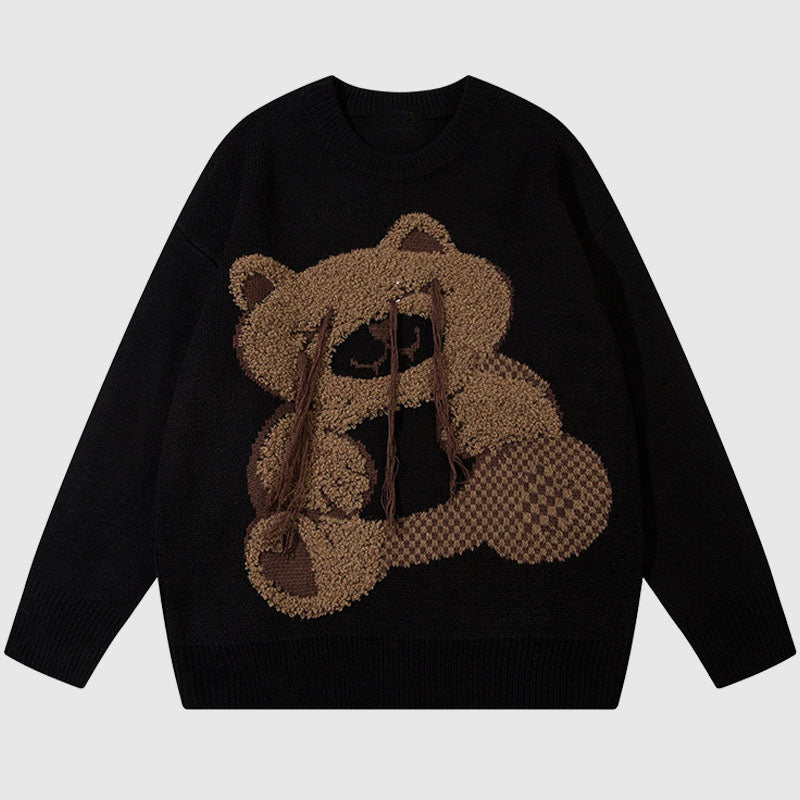 Style Core Aesthetics, New Style Trends Cartoon Tassel Bear Embroidered Pullover Style Core Aesthetics, New Style Trends Cartoon Tassel Bear Embroidered Pullover