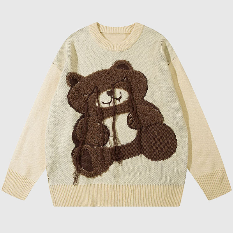 Style Core Aesthetics, New Style Trends Cartoon Tassel Bear Embroidered Pullover Style Core Aesthetics, New Style Trends Cartoon Tassel Bear Embroidered Pullover