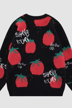 Style Core Aesthetics, New Style Trends Cartoon Tomato Pattern Sweater