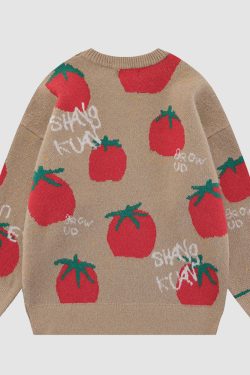 Style Core Aesthetics, New Style Trends Cartoon Tomato Pattern Sweater