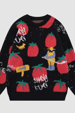 Style Core Aesthetics, New Style Trends Cartoon Tomato Pattern Sweater
