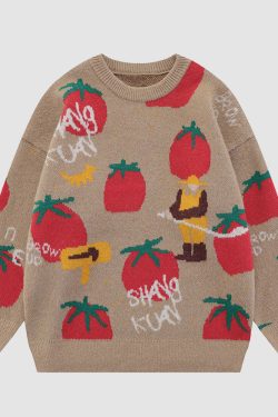 Style Core Aesthetics, New Style Trends Cartoon Tomato Pattern Sweater