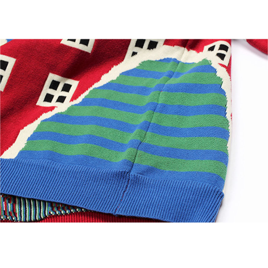 Style Core Aesthetics, New Style Trends Cartoon Window Pattern Collared Sweater Style Core Aesthetics, New Style Trends Cartoon Window Pattern Collared Sweater