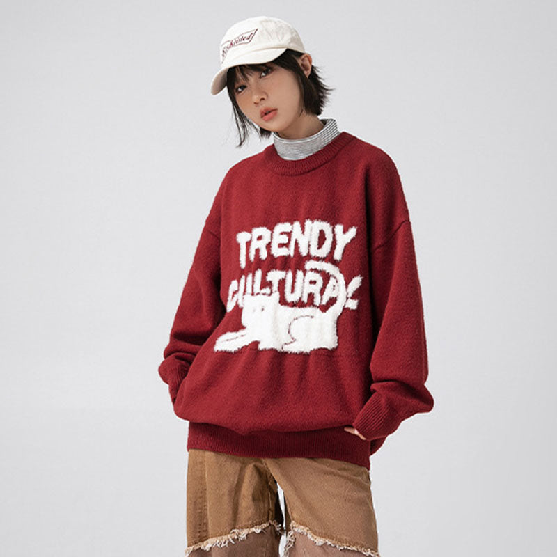 Style Core Aesthetics, New Style Trends Cat Pattern Jacquard Pullover Style Core Aesthetics, New Style Trends Cat Pattern Jacquard Pullover