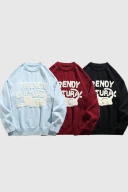 Style Core Aesthetics, New Style Trends Cat Pattern Jacquard Pullover