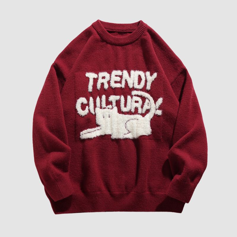 Style Core Aesthetics, New Style Trends Cat Pattern Jacquard Pullover Style Core Aesthetics, New Style Trends Cat Pattern Jacquard Pullover