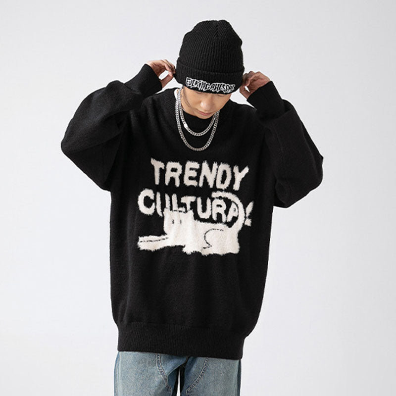 Style Core Aesthetics, New Style Trends Cat Pattern Jacquard Pullover Style Core Aesthetics, New Style Trends Cat Pattern Jacquard Pullover