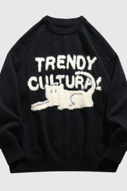 Style Core Aesthetics, New Style Trends Cat Pattern Jacquard Pullover