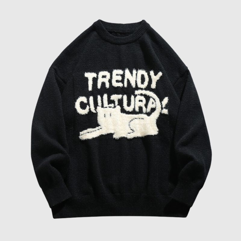 Style Core Aesthetics, New Style Trends Cat Pattern Jacquard Pullover Style Core Aesthetics, New Style Trends Cat Pattern Jacquard Pullover