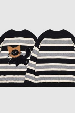 Style Core Aesthetics, New Style Trends Cat Striped Knit Sweater